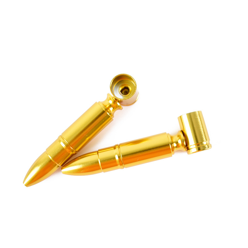 

Gold Metal Smoking Holder Tobacco Pipe Golden Bullet Shape Cigarette Cigar Hand Spoon Pipes Tools 78mm Alloy