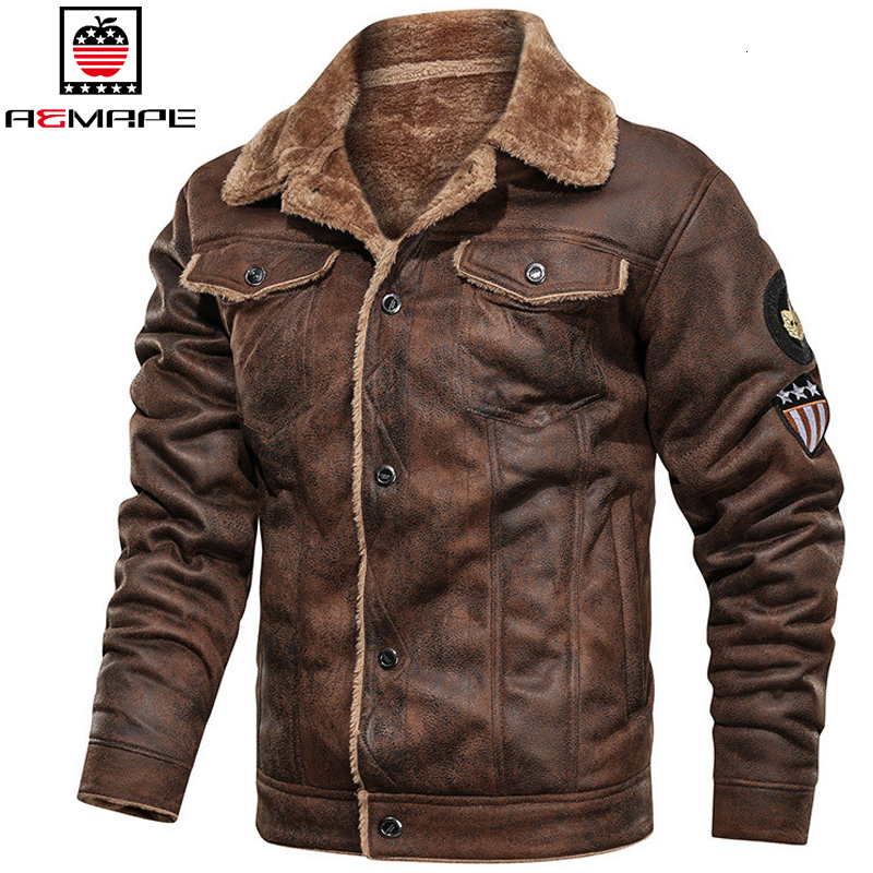 

Mens Fur Faux Pu Jacket Men Thick Warm Cashmere Military Bomber Tactical Leather Jackets Outwear Fleece Collar Windbreaker Coat Male 221206, Auburn