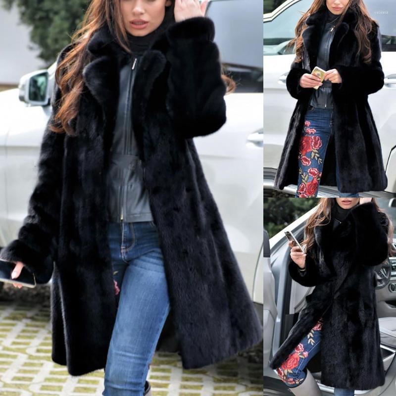 

Women's Fur Outerwear Solid Jacket Womens Faux Coat Long Warm Ladies Winter V-neck Women's Belted, Black