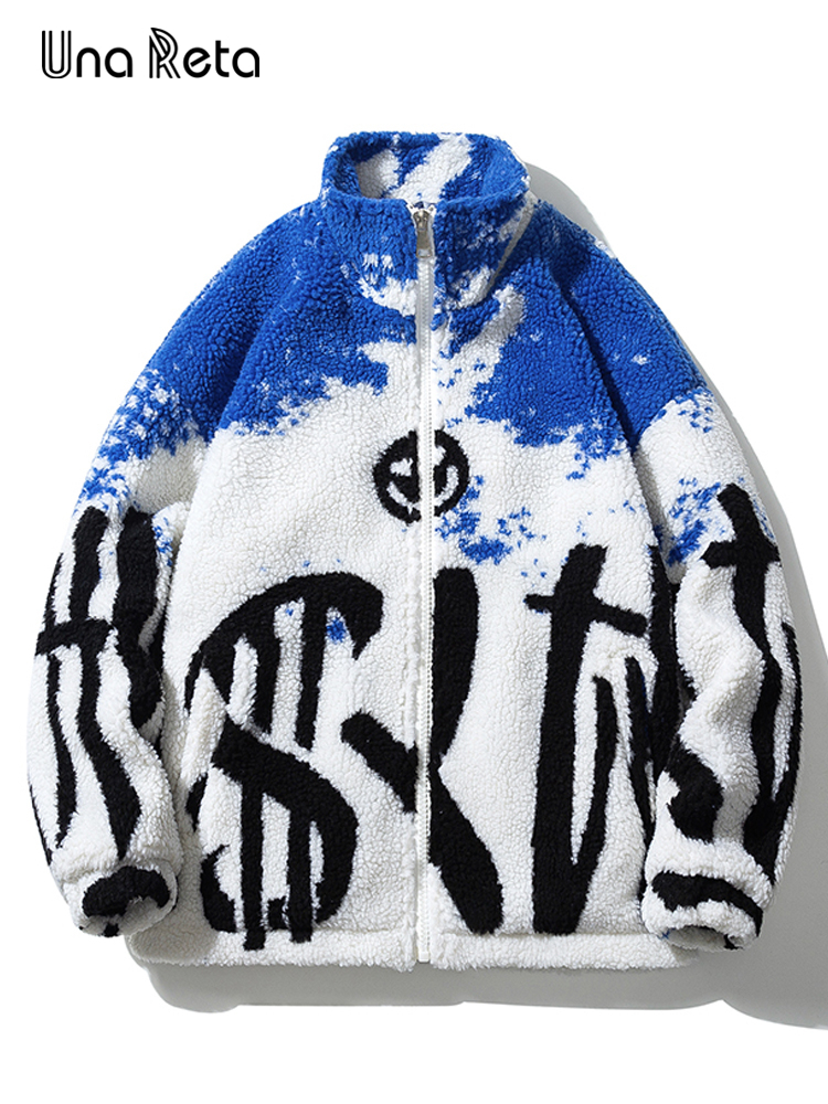 

Men s Down Parkas Una Reta Hip hop Patchwork Coat Couple Casual Lamb Wool Parka Streetwear Clothing Grain Fleece Jacket 221206, Blue