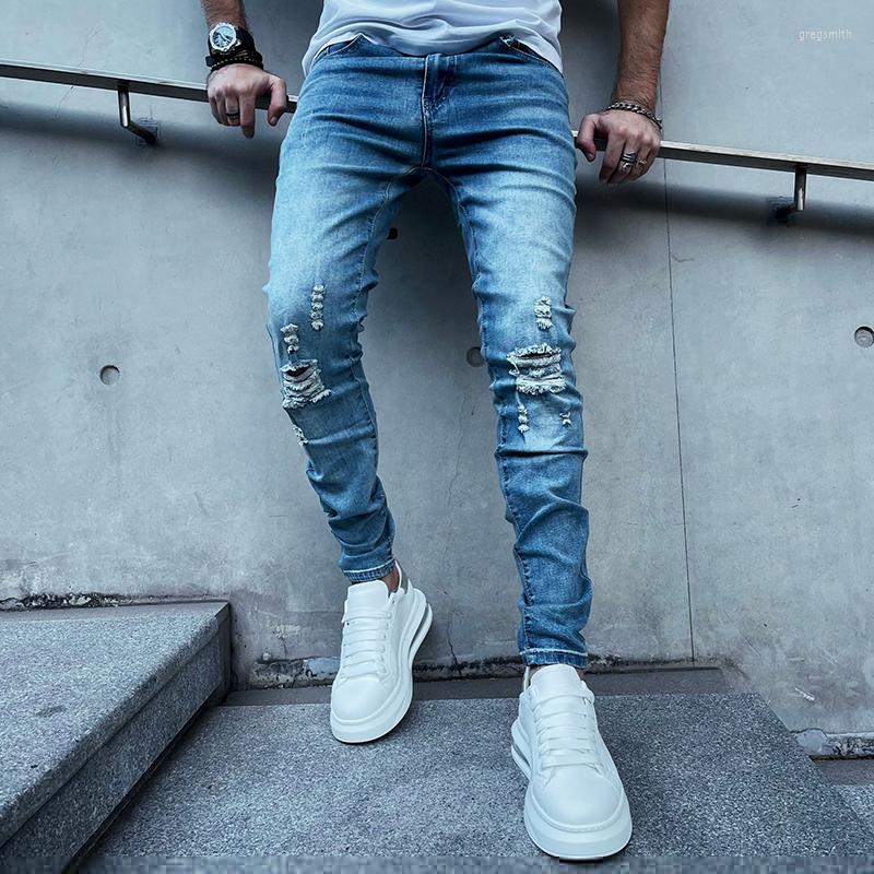 

Men's Jeans Spring Summer Men's Stretch Ripped Slim Washed Blue
