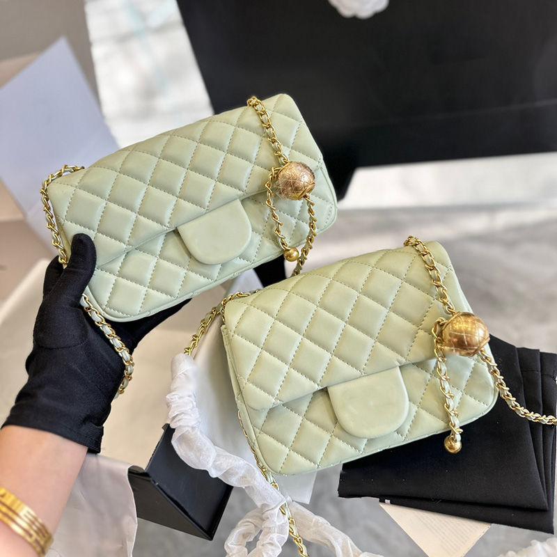 

22B Classic Pearl Crush Mini Sqaure Flap Bags Lambskin Gold Metal Hardware Matelasse Interwoven Chain Crossbody Shoulder Womnes Designer Handbags 17CM/20CM, Box