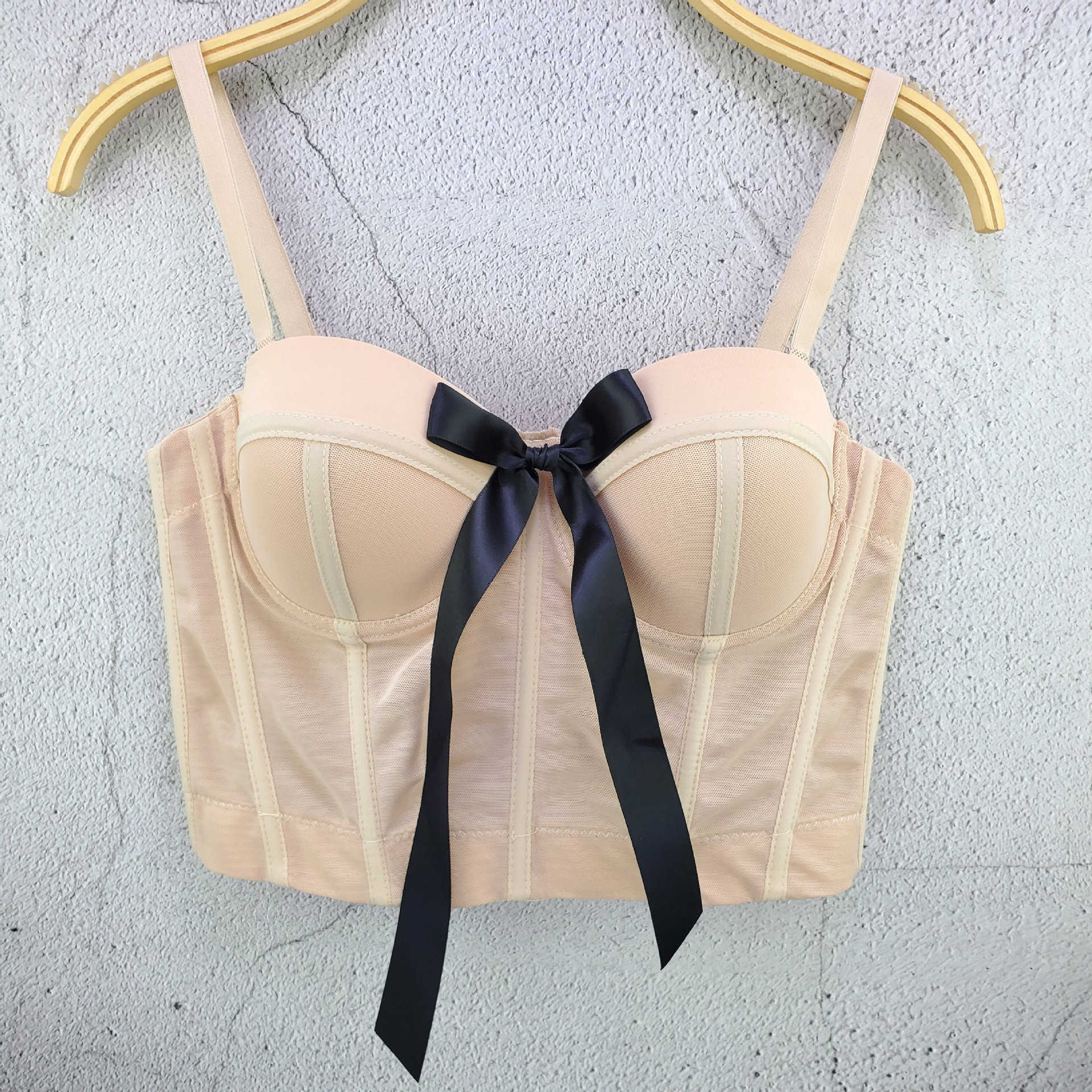 

New solid color bow small suspender vest cute personalized design sense slim back sexy inner top women, White