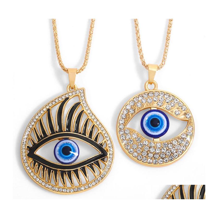 

Pendant Necklaces Fatima Hand Pendant Necklace Turkey Evil Blue Eyes Diamond Sweater Chain Hollow Lucky Pendants Adjustable Gold Nec Dhcma