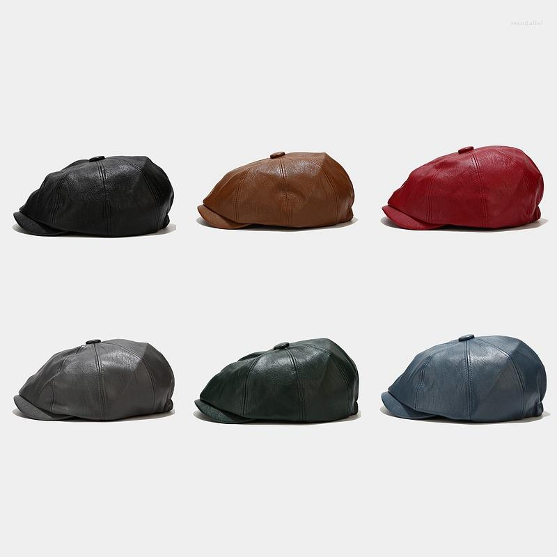 

Berets PU Leather Simple Children Beret For Elegant Lady Winter Female Hats Vintage Octagonal Casual Boina Autumn Girl Cap, Black