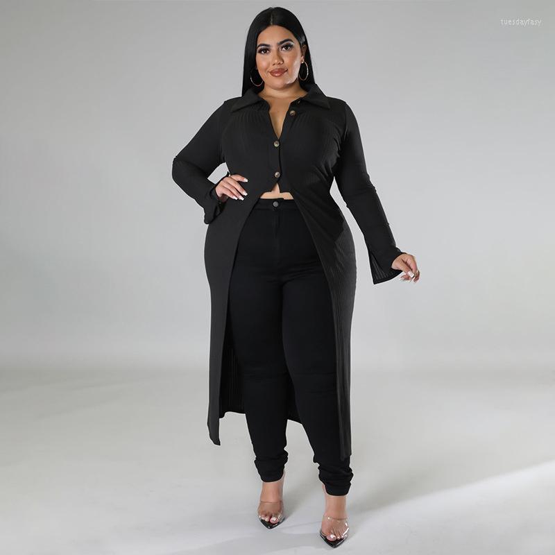 

Outerwear Plus Size Women's Solid Trench Coat Sexy High Slit Single Breasted Suit Collar Long Sleeve Cardigan Overcoat Lady Cape Bodycon, Black