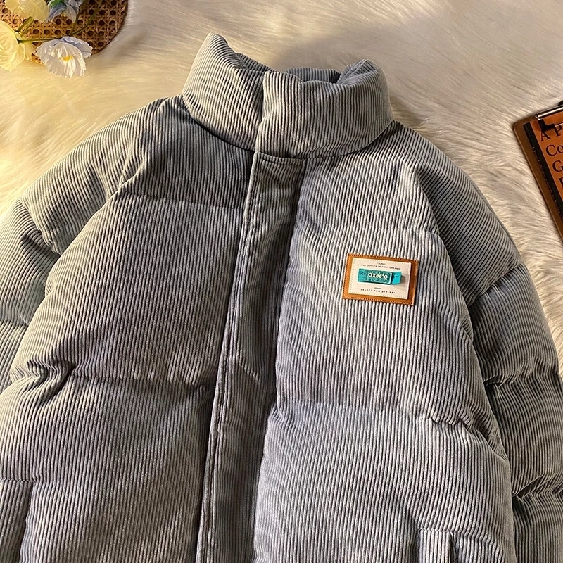 

Mens Down Parkas Harajuku Warm Winter Coat Corduroy Cotton Oversize Male Jackets Windbreaker Padded Woman 221207, Beige