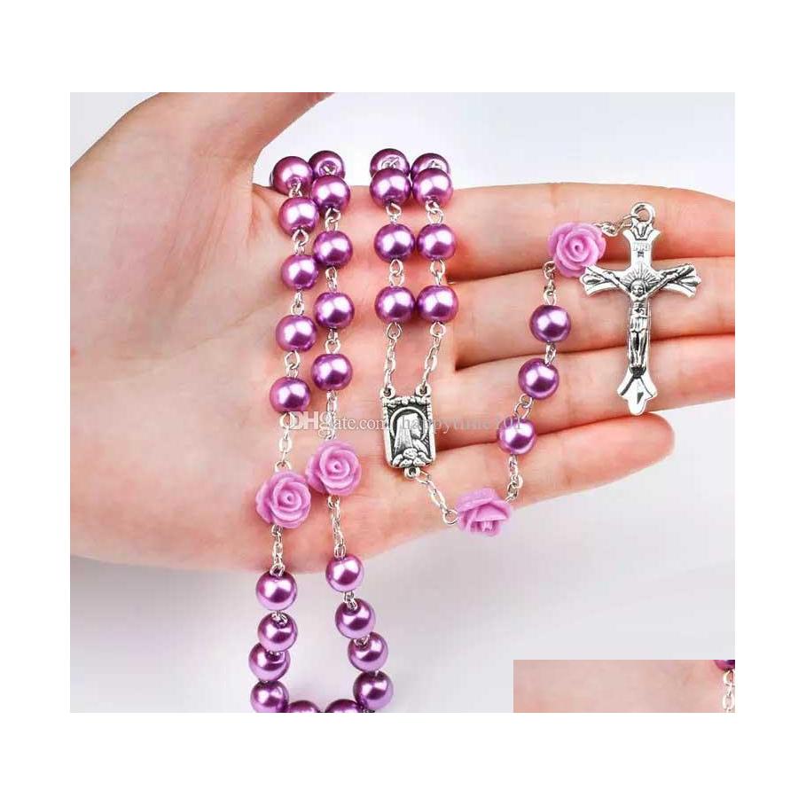

Pendant Necklaces 3 Colors Catholic Rosary Madonna Jesus Cross Necklace Pendants Pearl Bead Chain Fashion Belief Jewelry For Women D Dhutr