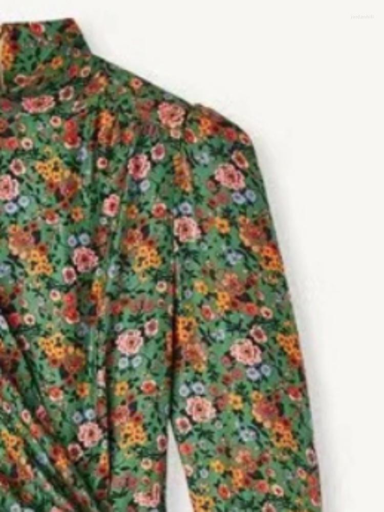 

Casual Dresses Women Dress 2022 Early Autumn Romantic Print Design Half Turtleneck Long Sleeve / V- Neck Short, Mini