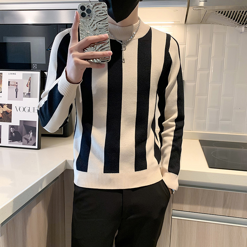 

Men s Sweaters Autumn and Winter Stripe Round Collar Sweater Male Korean Version Casual All match Knitted Bottoming Shirt S 3XL 221206, Green