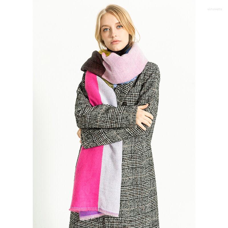

Scarves Mingjiebihuo Autumn And Winter Europe America Scarf Color Blocks Fight Multi-color Cashmere Shawl Collar Woman Gilrs