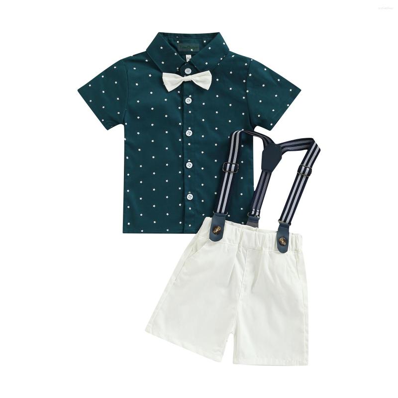 

Clothing Sets Kids Infant Baby Boys Gentleman Outfit Star Print Short Sleeve T-shirt With Bowtie And Casual Suspender Shorts Set 6M-5T, Picture shown