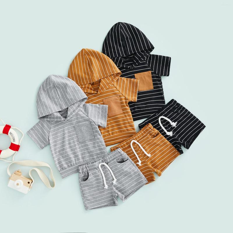 

Clothing Sets FOCUSNORM 0-4Y Summer Causal Baby Boys Clothes 2pcs Striped Printed Pocket Short Sleeve Hooded T Shirts Shorts, Gray