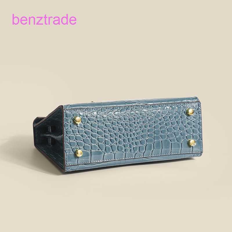 

Herme Kely bags for women online shop 2022 new women's crocodile fashion versatile hand patent leather temperament one shoulder di, Sky blue
