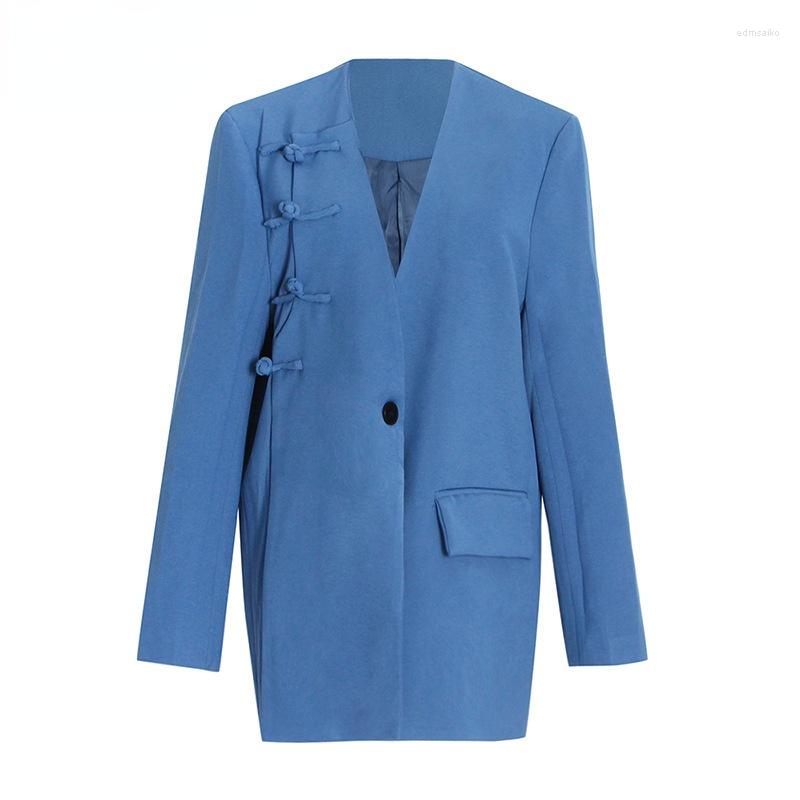 

Women's Jackets Female Summer 2022 Fashion Women's Blazer V-neck Loose Single Button Long Sleeve Solid Color Suit, Blue