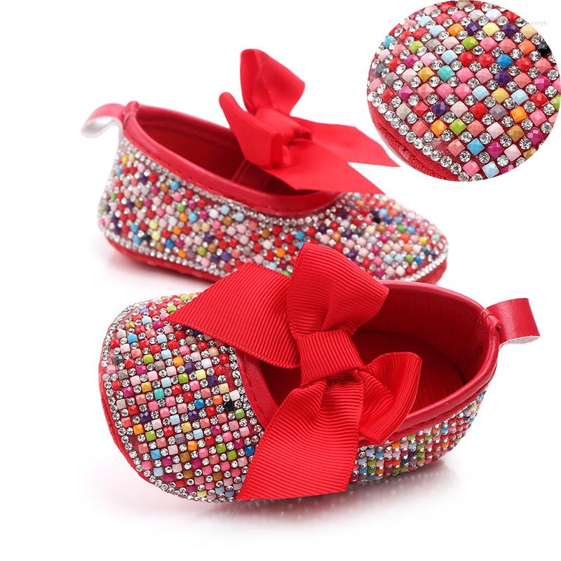 

First Walkers Luxury Diamond Bling Shoes Baby Girl Bow-tie Noble Toddler Wholesale Welcomed, Red