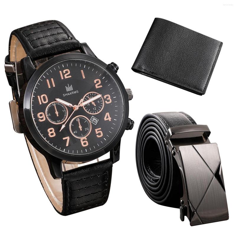 

Wristwatches Men's Watch Wallet Belt Set Male's Gift For Father's Day Birthday 3pcs/set PU Strap Dad Boyfriend Good-looking Ly, As