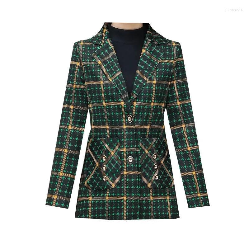 

Women's Jackets Mom's Western Fashion Small Suit Middle-aged Women's Spring And Autumn Thin Coat Loose Slim Plaid Casual Short, Green
