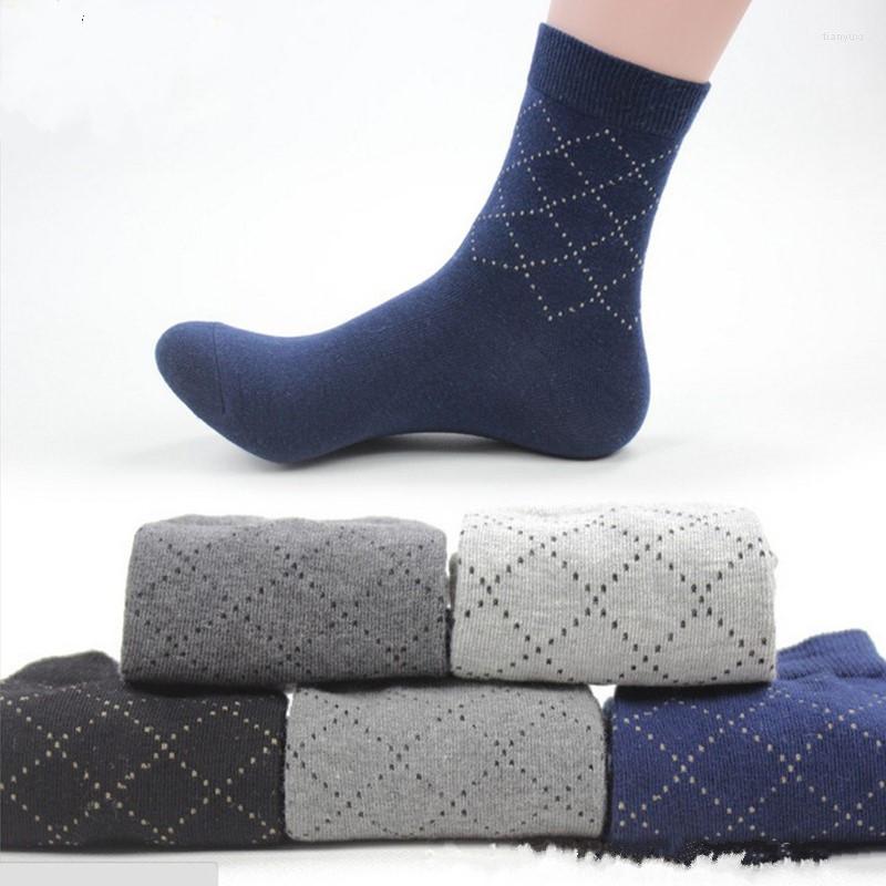 

Men's Socks 5 Pairs/Lot Arrival Cotton Casual Business Grid Winter Warm Man Crew Mens, Gray