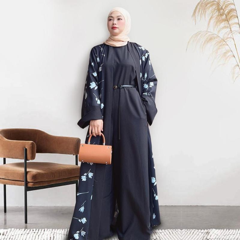 

Ethnic Clothing Wepbel Muslim Dress Open Abaya Women Long Sleeve Islamic Robe Caftan Dubai Turkey Beautiful Printed Cardigan Kimono