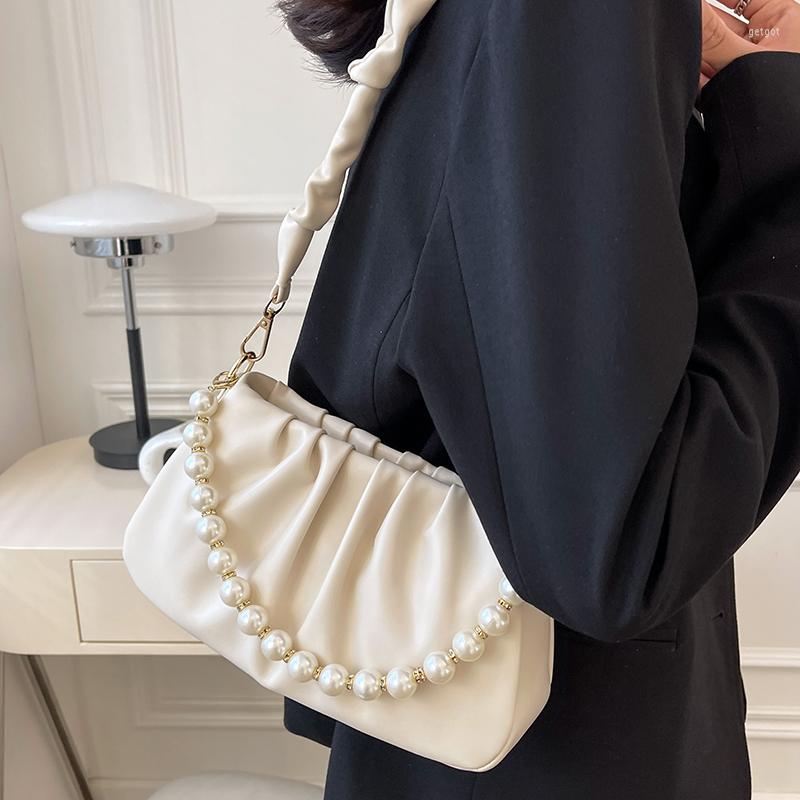 

Evening Bags High Quality Women Pearl Handle Handbags Fashion Designer Ladies Pu Leather Shoulder Messenger Casual Female Crossbody Bag, Beige