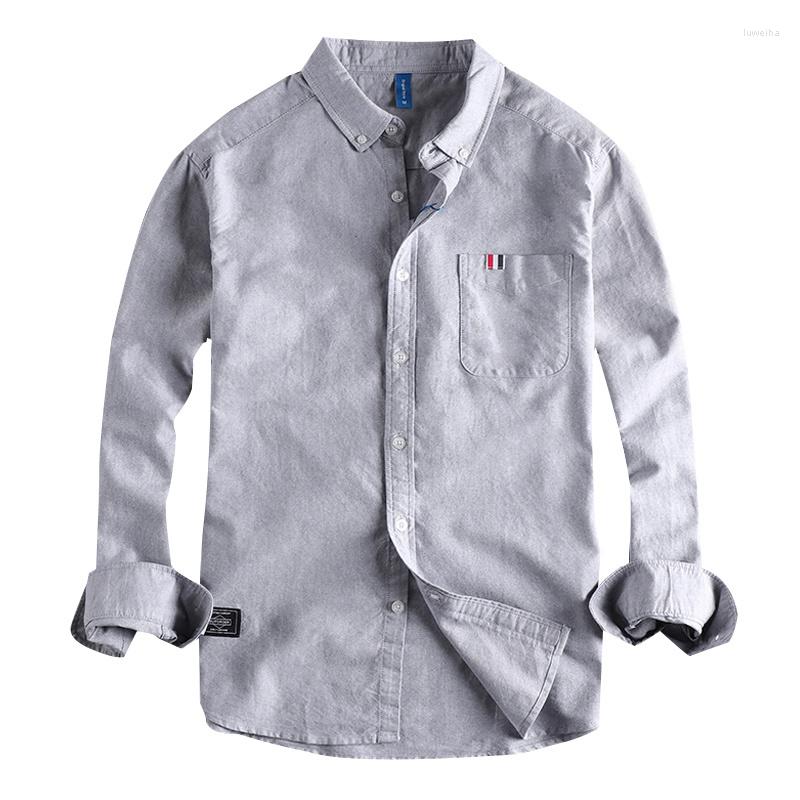 

Men's Casual Shirts Hong Kong Style Japanese Washed Oxford Long Sleeved Shirt Men's Solid Color Simple Versatile Top, Gray