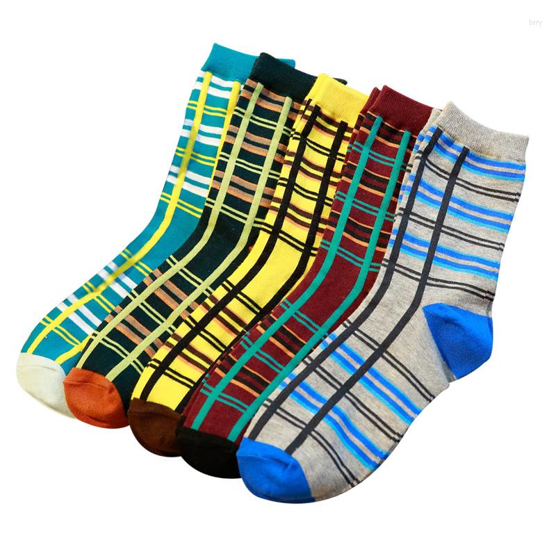 

Men's Socks 5 Pairs Men Trendy Personality Vertical Horizontal Stripes Bright Color Short Sock Autumn Winter Comfortable Meia, F randomly mixing