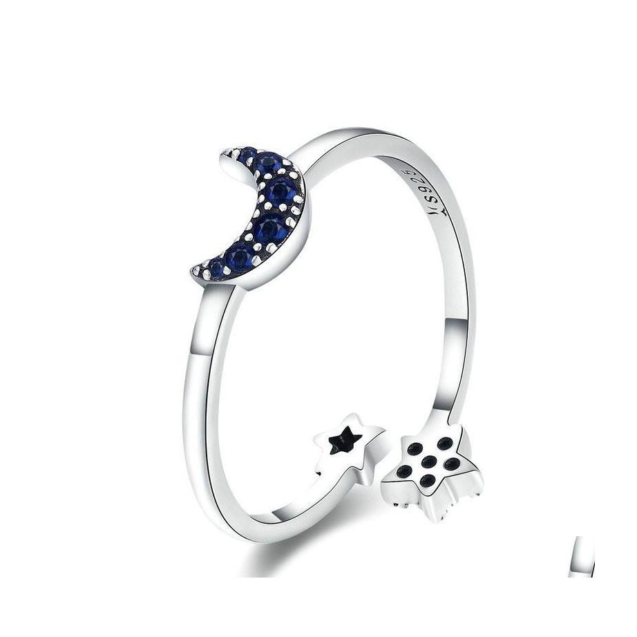 

Wedding Rings Bamoer Real 925 Sterling Sier Sparkling Blue Moon Star Clear Cz Finger Rings For Women Wedding Engagement Jewelry Anel Dhv54