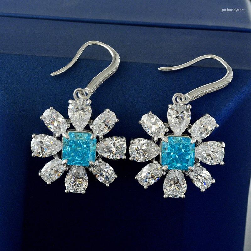 

Dangle Earrings Apaison 925 Sterling Silver Drop For Women Sparkling 7 7mm Square Multicolor Diamond Flower Party Luxury Jewelry