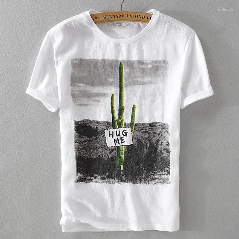 

Men's T Shirts Italy Brand Breathable Linen Shirt Men Casual Round Neck Short Sleeve T-shirt Flax Camisetas Hombre Camisas, White