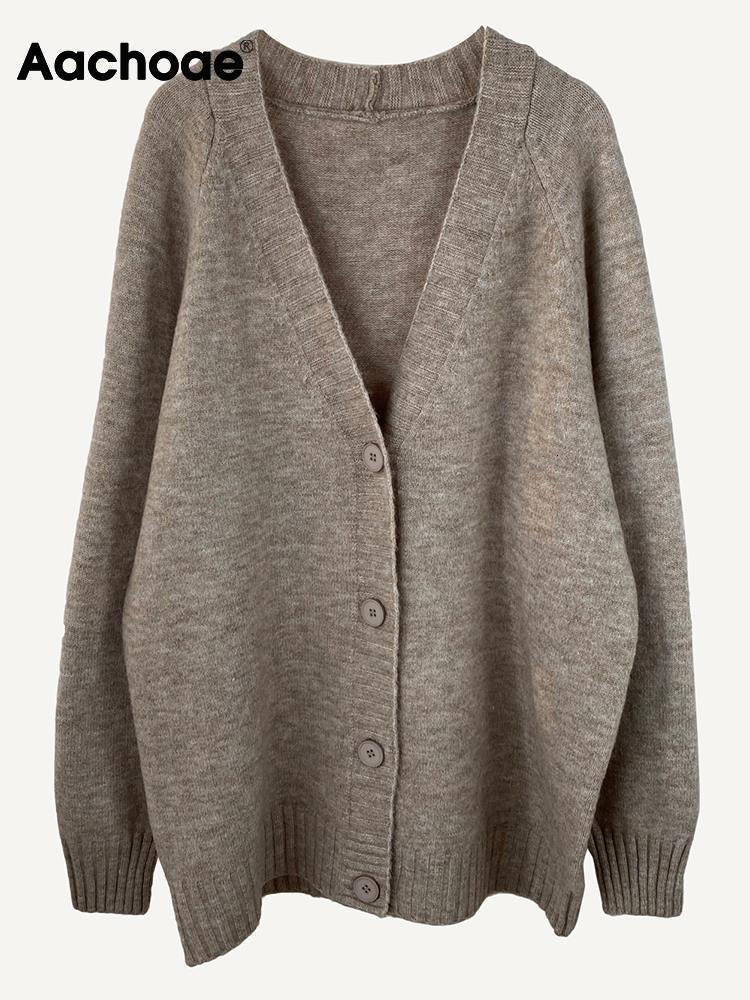 

Women' Knits Tees Aachoae Women Autumn Winter Cashmere Sweater Cardigans Casual V Neck Batwing Long Sleeve Female Elegant Chic Outerwear 221206, Camel