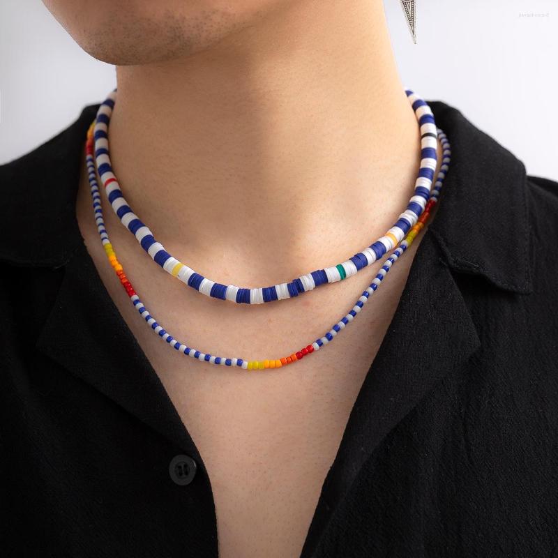 

Choker KunJoe Bohemian Simple Color Soft Pottery Small Rice Bead Multi-layer Necklace Men's Stacked Hip-hop Chain Jewelry Accessories