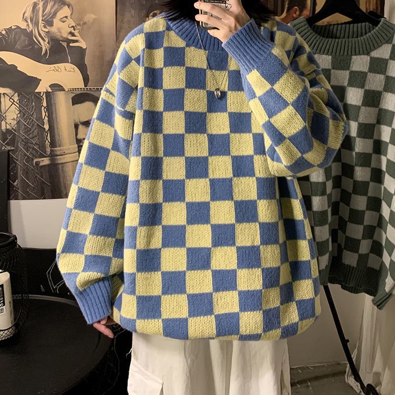 

Women s Sweaters Autumn Winter Chess Plaid High Streetwear Woman Oversize Sweater Unisex Man Sweatshirt Pullover Shirt Casual Jersey Couple Chic 221206, Black