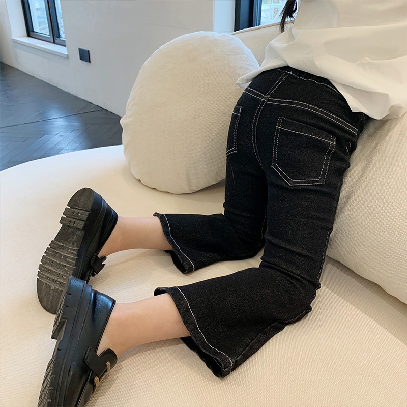 

Trousers Autumn Girls fashion casual flared denim pants little princess skinny all match Boot Cut 221207, Black