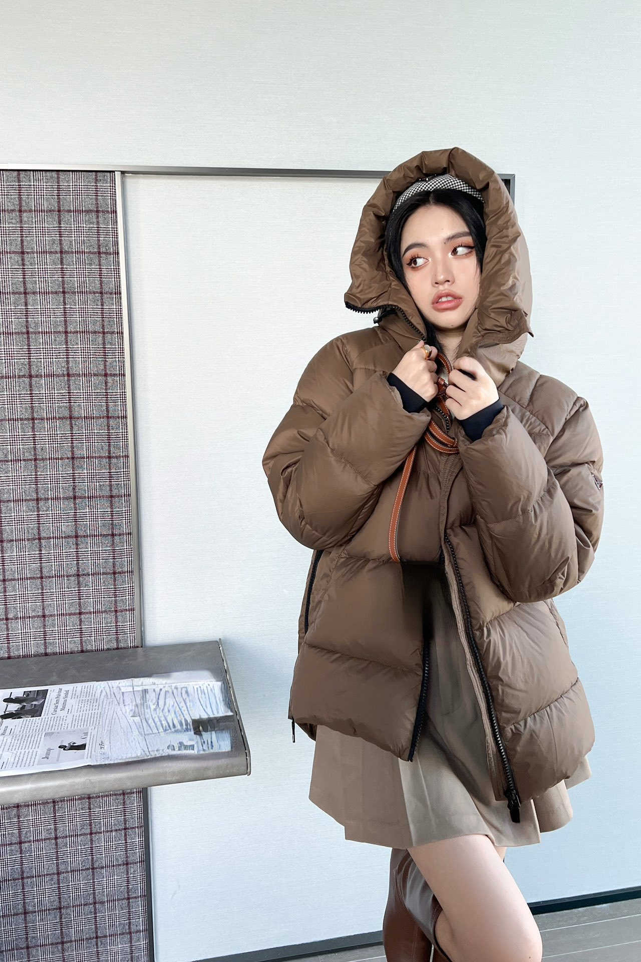 

Women' Down Parkas 22 Autumn and Winter New Fashion Classic Triangle Filling Full Casual Versatile Warm Bread Cotton Coat, Dark brown