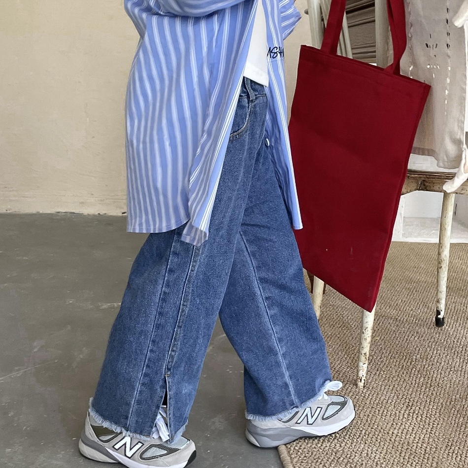 

Trousers Spring Autumn Girls solid color loose jeans 2 7Years Kids fashion casual denim wide leg pants 221207, Beige