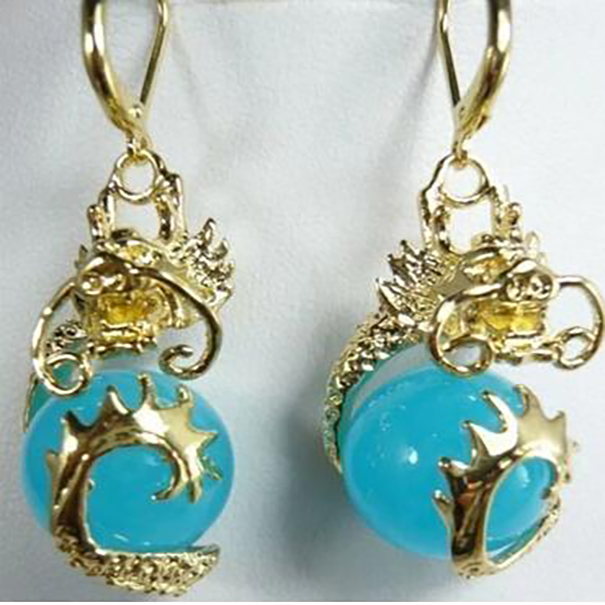 

Fashion Jewelry LOVELY BLUE Natural stone DRAGON EARRING AAA