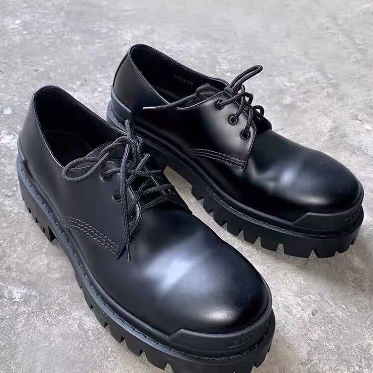 

Spring/Summer 2023 new big-headed Derby shoes platform shoes with thick soles increased personality tide round head lace-up casual leather shoes men, Black