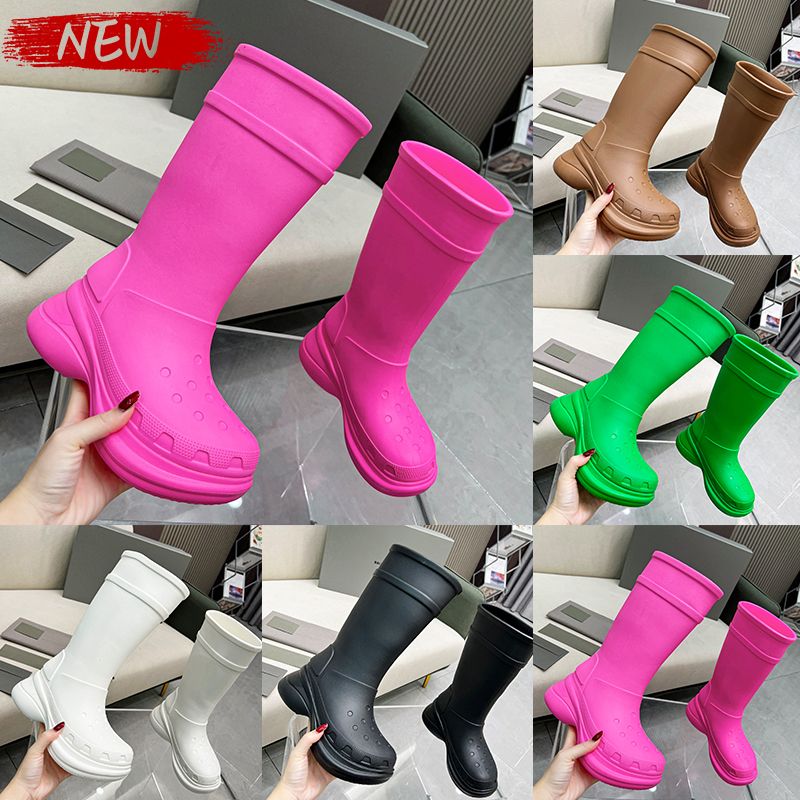 Fashion Paris Croc 20MM Arch EVA Rubber boots high women shoes bright pink black white brown green Flat Heels Ankle designer booties luxury winter s