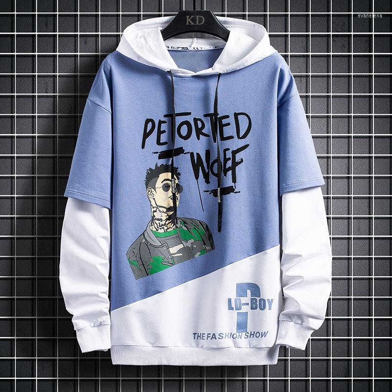 

Men's Hoodies Japan Casual O-Neck 2022 Spring Autumn Patchwork Print Black White Hoodie Sweatshirt Fleece Hip Hop Streetwear Clothes, W117 2