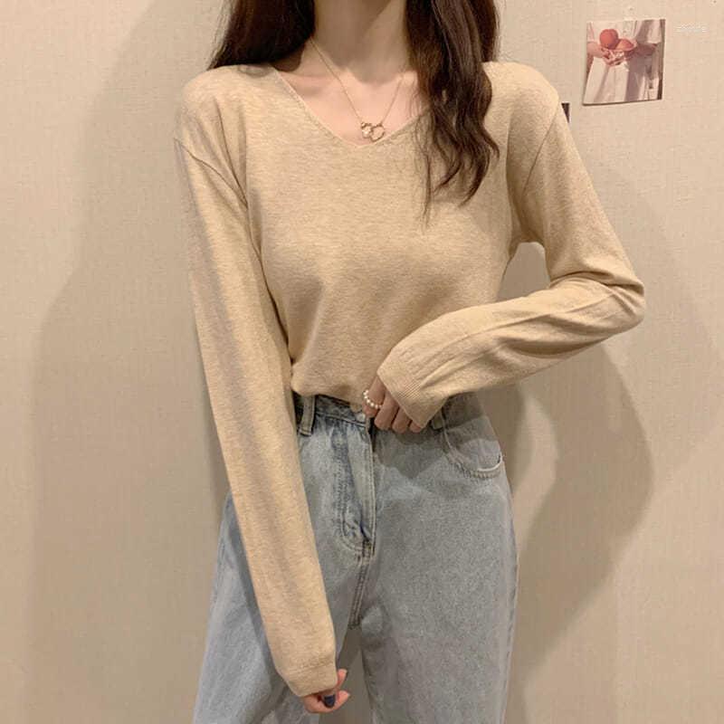 

Women's Sweaters V-neck Knitted Long Sleeved Sweater Women Autumn 2022 Solid Sleeve Underneath The Bottom Coat Summer Pullover Top, Black