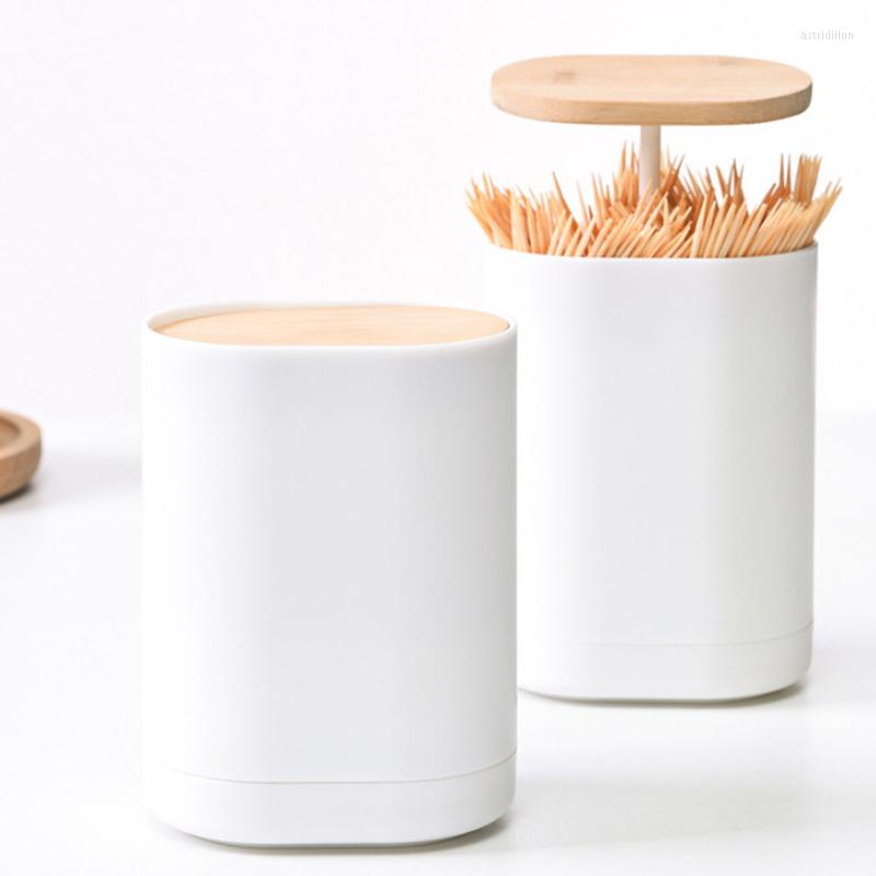 

Makeup Sponges Toothpick Box Cotton Swabs Holder Tooth Pick Automatic Dispenser Press Can Living Room Table Accessories Bud Container