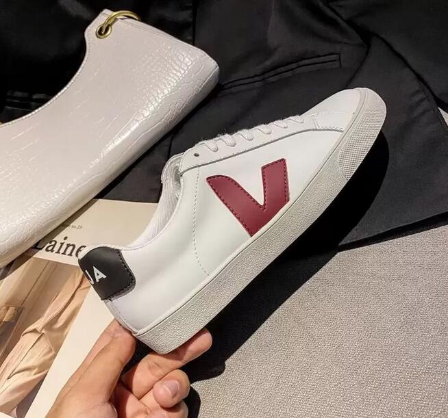 

Shoes Genuine Veja V-10 Brand-name Sneakers Men's Leather Extra Large Women's Esplar Calfskin Fashion White Low-top Breathable Running 35-45, Red