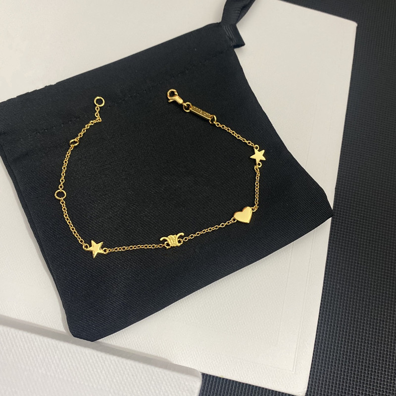 

Fashion Style CEL Charm Bracelets Women Bangle Wristband Cuff Chain Designer Letter Jewelry Heart 18K Gold Plated Stainless steel Wedding Lovers Gift Bracelet