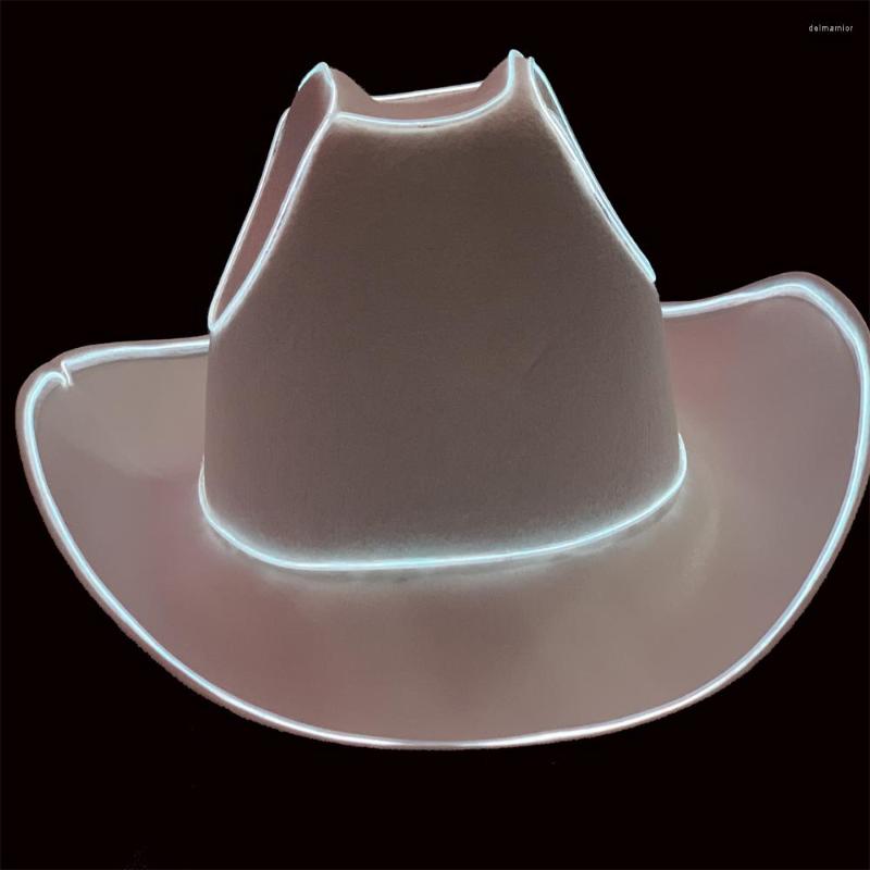 

Berets LED Cowboy Hat Flashing Luminous Blinky Lights Cowgirl Bride Christmass Wedding Cold Light Y2k, White light