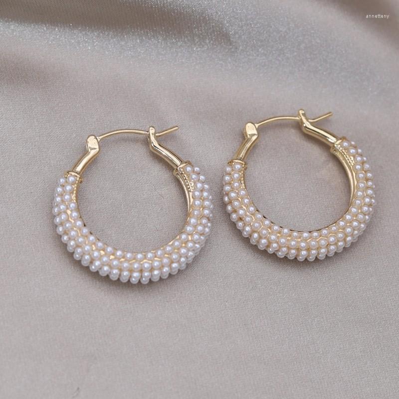 

Hoop Earrings Korean Design Fashion Jewelry 14K Gold Plated Handmade Pearl Round Elegant Women's Daily Work Accessories