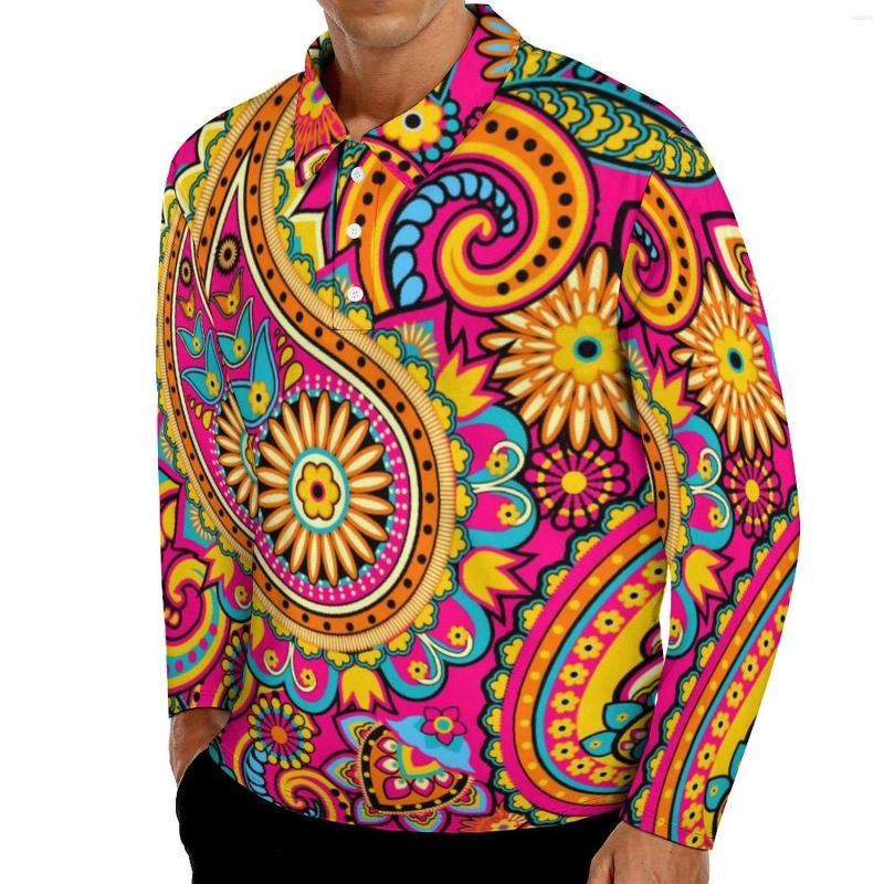 

Men' Polos Retro Paisley Print Casual T-Shirts Abstract Floral Polo Shirts Men Stylish Shirt Autumn Long Sleeve Graphic Clothes Big Size, Style-19