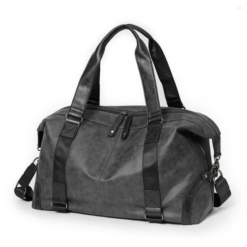 

Duffel Bags Fashion Casual Men Travel Male Outdoor Large Capacity Bag PU Nubuck Leather Handbags Business Duffle Weekender Big Tote, Black
