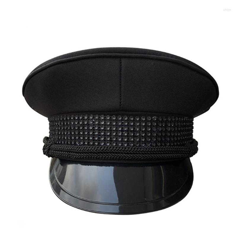 

Berets Women Men Black Military Hat Sergeant Sailor Cap Prom Performance Bar Cosplay Show Captain Party Cos Accessories