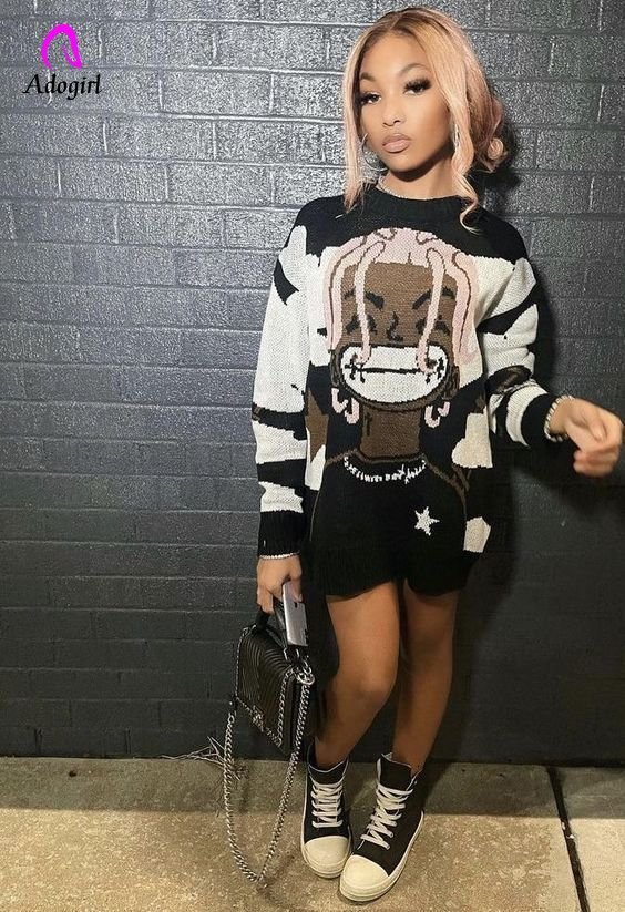 

Women s Sweaters Harajuku Women Sweater Knitted Cartoon Printed Tops Autumn Winter High Street Activewear Oversize Pullovers Hip Hop Jumper 221206, As pic